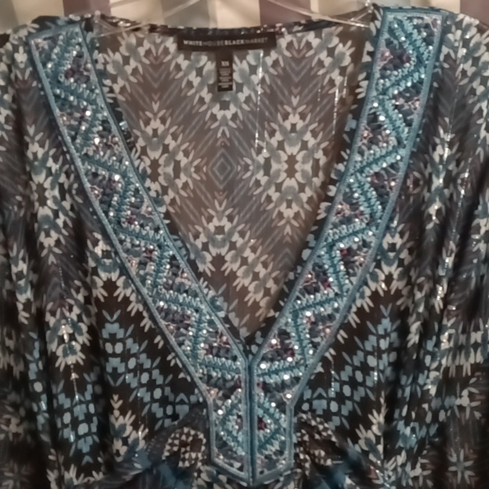 FINAL PRICE NWOT WH/BM teal/black floral chevron print dress